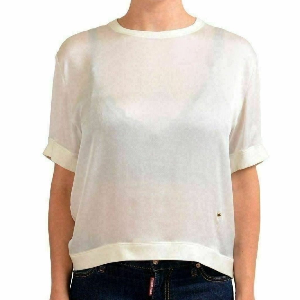Dsquared2 Women's 100% Silk White See Through Short Sleeve Blouse Us M It 42